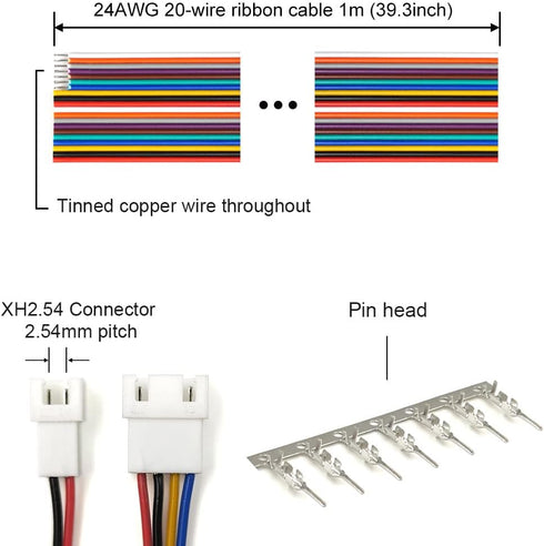XH 2.54mm Connectors Socket Pin Header and Ribbon Cables Kit Compatible with JST-XH Connector