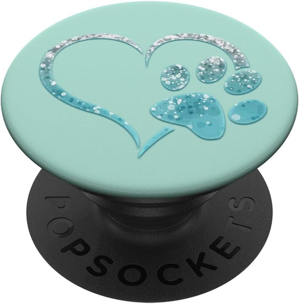 Light Blue Dog Paw Print Heart Love Green Mint PopSockets Standard PopGrip