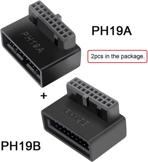 NFHK USB 3.0 20pin Male to Female Extension Adapter, Up & Down Angled 90 Degree Overmold