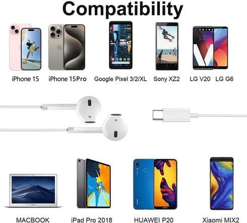 Wired Earbuds 2 Pack USB C Headphone for Samsung S23 FE S22 S21 S20 A53 A54 in-Ear Type C Earphone with Microphone