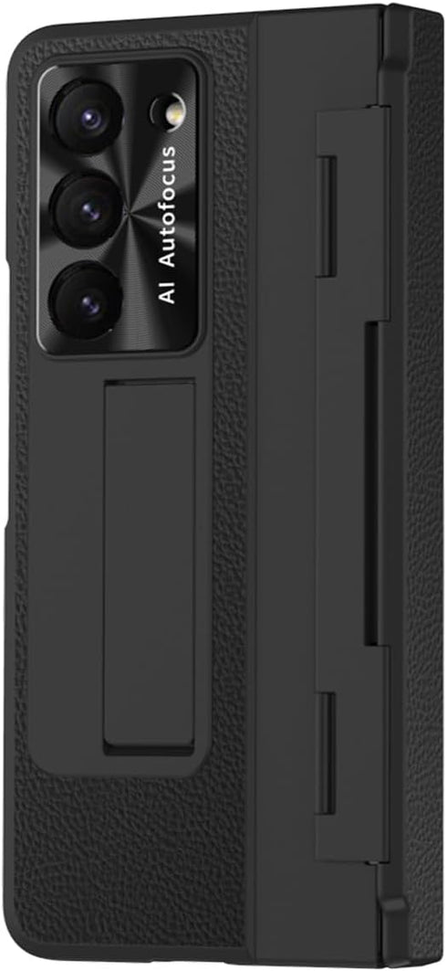 Rugged PU Leather Protective Phone Case for Samsung Galaxy Z Fold 6 with Screen Protector, Hinge Protection, Camera