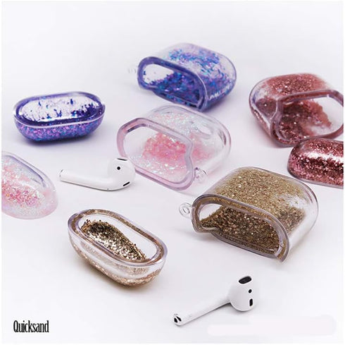 UnnFiko Bling Quicksand Case for AirPods 1/2, Cute Sparkle Liquid Protective Cover with Keychain (Silver Pink)