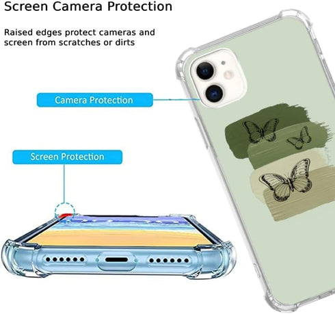 Sage Green Phone Case Compatible with iPhone 11, Green Aesthetic Butterfly Trippy Cover for Men Women, Unique Soft TPU