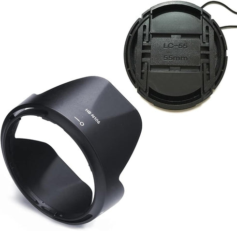 HB-N106 Lens Hood & 55mm Lens Cap Compatible for Nikon D5600 D5500 D3500 D3400 Camera kit AF-P DX 18-55mm f/3.5-5.6G VR Lens (1+1 Pack)