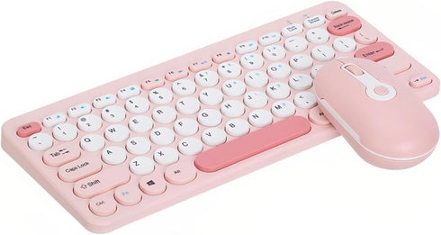 Mini Keyboard and Mouse Combo, Stylish Colorful Round Keycaps Mute Laptop Keyboard Mouse Set, Ergonomic Design for OS