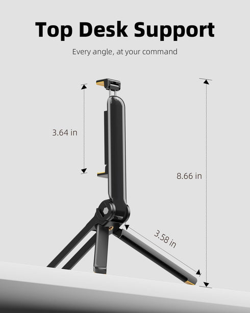 TODI 360 Phone Tripod, Foldable Mini Desk Stand with Phone Holder & Cold Shoe, Pocket Travel Tripod for iPhone