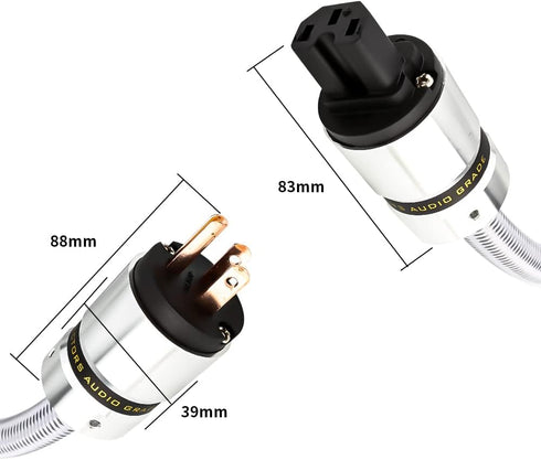 Tertullus 3-Prong 14AWG 125V 15A (1M 3.28FT) HiFi Audiophile AC Highend Audio Power Cable Audiophile Power Cord Silver