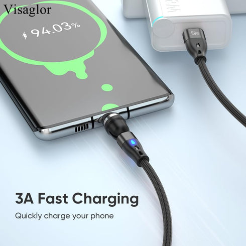 PD 60W USB C Magnetic Charging Cable 2Pack/ 6.6ft, 3A Fast Charging Data Transfer USB C/A to USB C Magnetic Phone Charger Cable /540° Rotating Magnetic Cord for Type C/Micro USB/i-Products