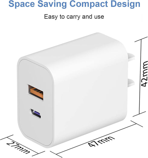 USB C Wall Charger Block, 2-Pack Dual Port PD Power Adapter Fast Charging for iPhone 15/14/13/12/11 and More