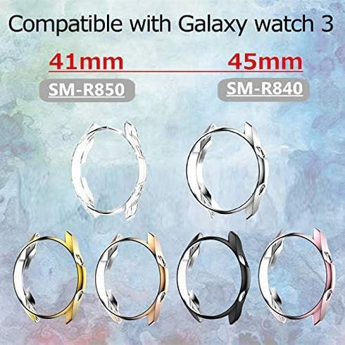 Compatible Samsung Galaxy Watch 3 Case 41MM 45MM, Soft Plated TPU Scratch-Resistant Protector Cover (Black, Clear)