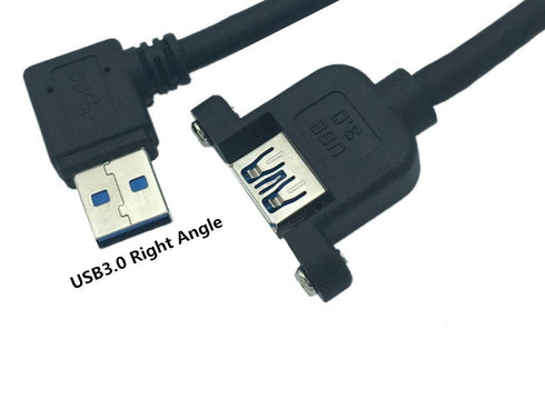 Panel-Mount USB 3.0 Extension Cable, Haokiang 1 ft/30cm Right Angle USB 3.0 Type A Male to Female with Screw Hole