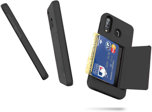Asuwish Phone Case for Samsung Galaxy A11 with Black Credit Card Holder Slot, Tempered Glass Protector