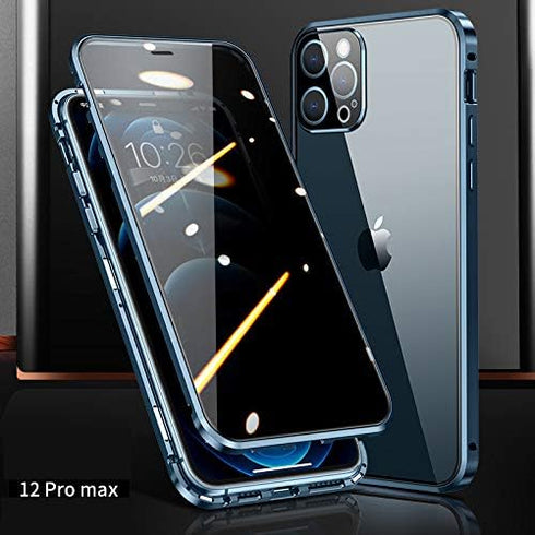 HENGHUI Lockable Anti Peeping Case for iPhone 12 Pro Max, Magnetic Bumper Case with Privacy Screen, Blue
