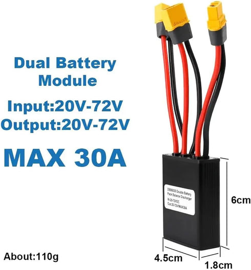 Electric Bike Dual Battery Discharge Converter 30A 24-72VDC, Dual Battery Pack Switch Balancer with XT60 Plug for 500w