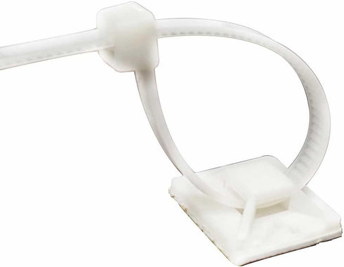 Premium Grade Strength Cable Tie Mounts (25mm x 25mm) Self ADHESIVE Clips Wire Tie Base - 100 Clear/White