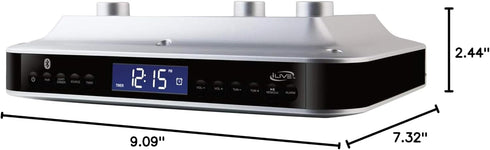 iLive Under The Counter Wireless Stereo Bluetooth Speaker with Digital Alarm Clock, Kitchen Timer, Dual HD Speakers