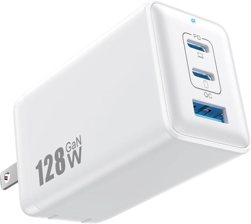 128W USB C Wall Charger - GaN III 3-Port Fast Charging Station, 65W USB C Laptop Adapter for MacBook, iPad, Galaxy