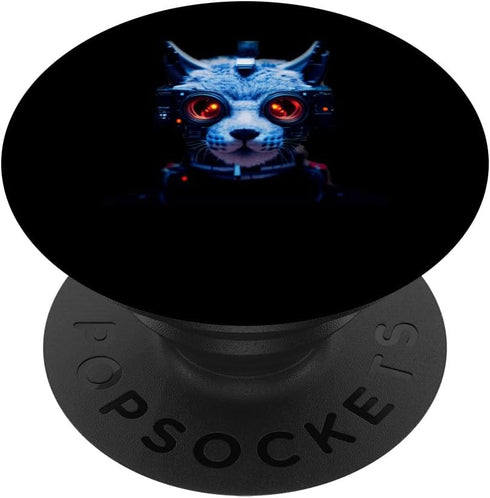 Portrait Of Cyber Punk Canadian Lynx Mixed With Robotics PopSockets Standard PopGrip