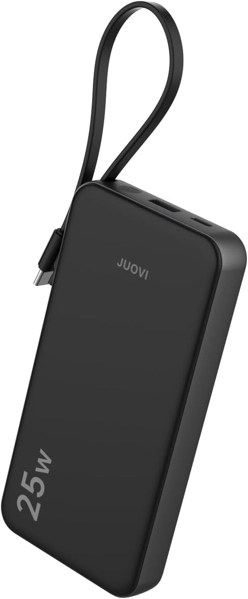 JUOVI 25w Portable Charger 10000mAh Power Bank with Built-in USB C Cable, Battery