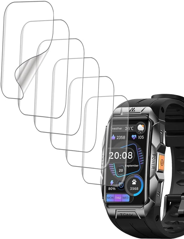 Screen Protector for KOSPET TANK X1, AMAZTIM X1 1.47” Rugged Smart Watch, Soft TPU, 6-pack, Bubble Self-healing