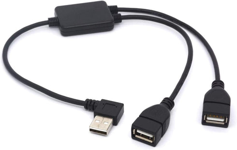 Left Angled USB Splitter Cable, 90 Deg USB 2.0 A Male to Dual Female Data Charging Adapter Cord