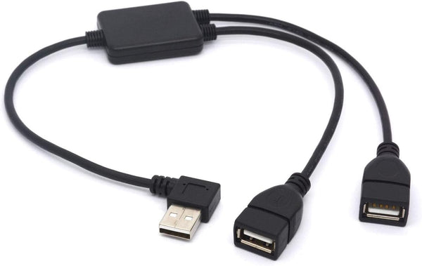 Left Angled USB Splitter Cable, 90 Deg USB 2.0 A Male to Dual Female Data Charging Adapter Cord