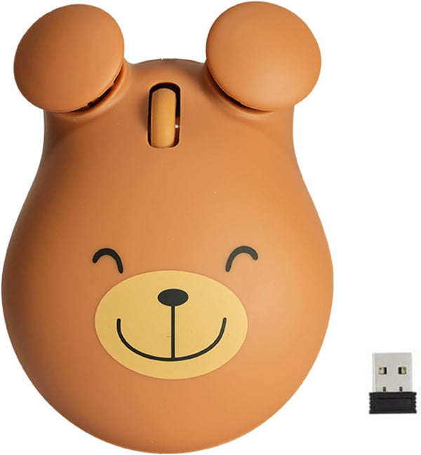 Wireless 2.4GHz Cartoon Bear Shape USB Mouse, Portable Cordless Mouse for Kids, Small Optical Mouse