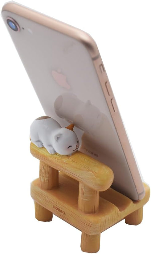 Cute Cat Cell Phone Stand Holder for Desk, Cartoon Animal Resin Smartphone Holder Compatible with All Mobile Phones