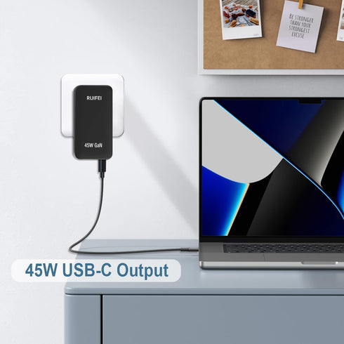 Flat USB C Wall Charger, 45W USB c Charger, Dual USB C Charger with Foldable Plug for Travel with PD 3.0 and GaN, Fast Charging for Laptops, Tablets, Phones