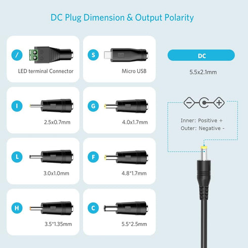Belker 41W Universal AC DC Adapter Power Supply for Household Electronics, Max. Amps 1.5A, 6V to 24V