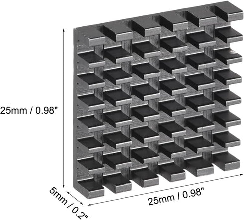 uxcell 5x25x25mm Black Aluminum Heatsink, Thermal Adhesive Pad Cooler for 3D Printers (4Pcs)