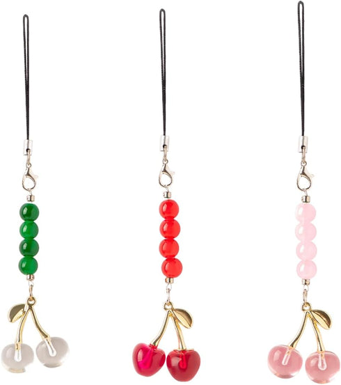 ZIZYLLE 3 Pack Cherry Phone Charm Strap Beaded Phone Chain in Red, Pink