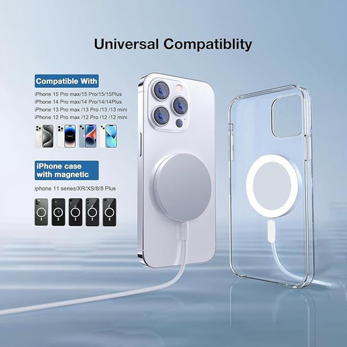 15W Magnetic Wireless Charger for iPhone 12/13/14/15 Series, Fast Charging Pad Travel Portable