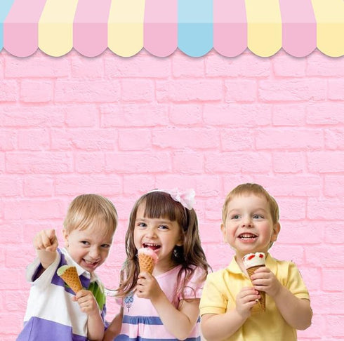 HQM 7X5ft Pink Brick Wall Ice Cream Parlor Photography Background Fabric Princess Girl Kids Baby Girl Birthday Party
