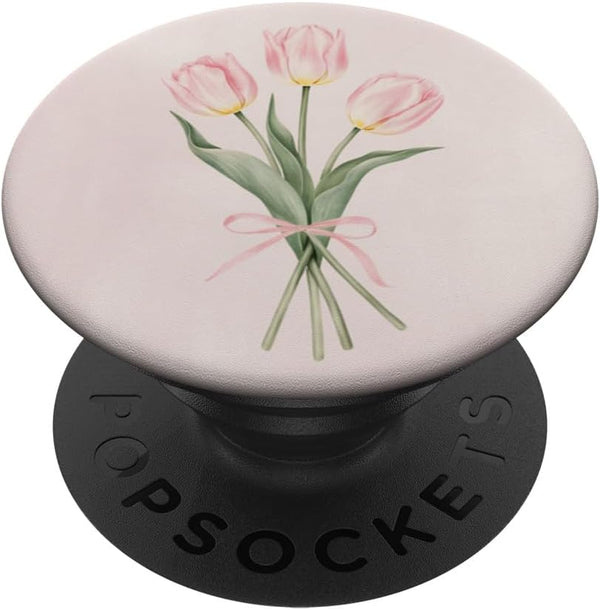 Aesthetic Pastel Floral Tulip Design Aesthetic Floral Pink Tulip Bouquet Pastel PopSockets Adhesive PopGrip
