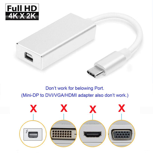 chenyang USB-C USB 3.1 Type C to Mini DisplayPort DP Adapter Cable - 1080p HDTV with Gold Aluminium Case for 2015 New