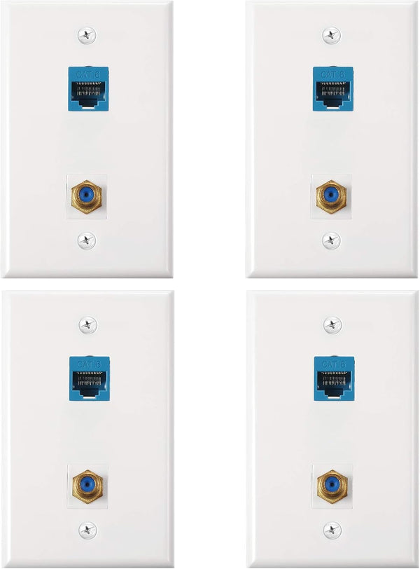 4 Pack Ethernet Coax Wall Plates, Cat6 Coax Wall Plate with Ethernet Port and Gold-Plated F-Type Port