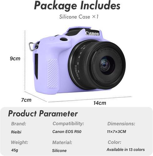 Rieibi EOS R50 Case, Soft Silicone Protective Case for Canon EOS R50 EOSR50 Camera, Lightweight EOS R50 Camera Case - Purple
