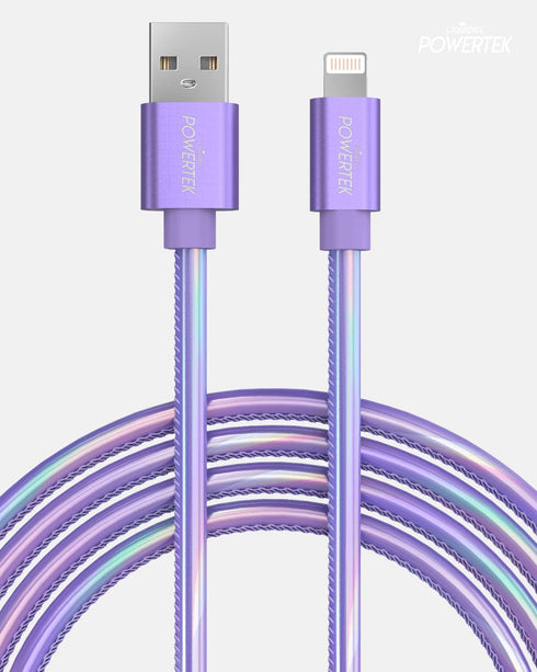 LIQUIPEL Powertek iPhone Charger Cable, 6 ft Fast Charging Lightning to USB Cord Adapter, Compatible for iPad, MFI Certified, Metallic Shine (Purple)