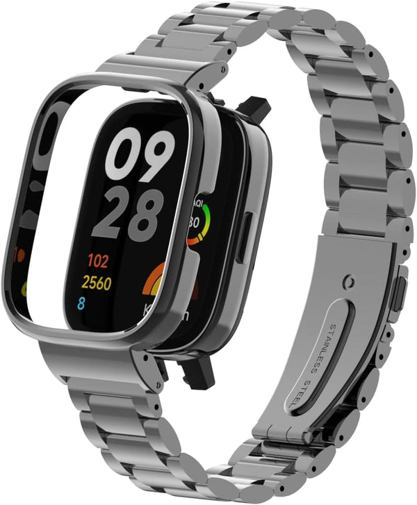 HOPMC Stainless Metal Frame and Steel Mesh Buckle, Classic Replacement Band for Redmi Watch 3 Strap