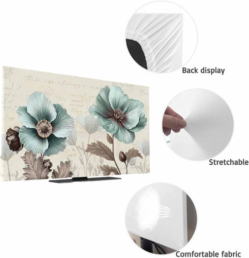 Yukro 32 Inch, 28"x16" Victorian Style Indoor TV Dust Cover, Vintage Blue Flowers Broccoli Elastic TV Dustproof Cover