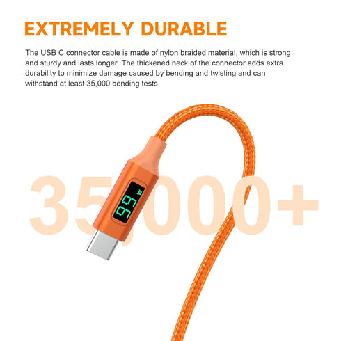 Type-C Cable with LED Display, Compatible with iPhone 15/Plus/Pro/Pro Max, MacBook Air/Pro, Galaxy S24