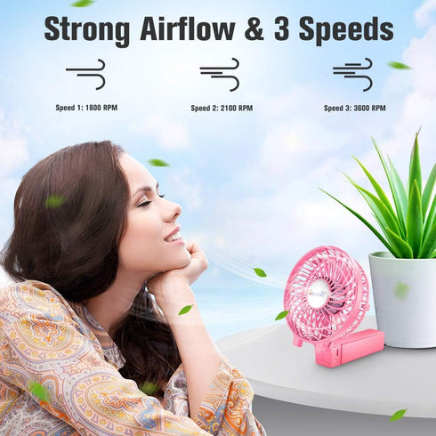 VersionTECH. Mini Handheld Fan, USB Desk Fan, Small Personal Portable Table Fan with USB Rechargeable Battery Operated Cooling Folding Electric Fan for Travel Office Room Household Pink by VersionTECH.