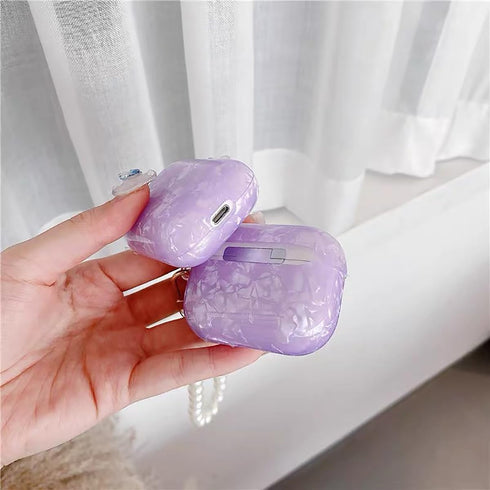Olytop Cute Glitter Airpods 2nd/1st Generation Case with Cleaner Pen, Shell Pattern Cover with Pearl Keychain