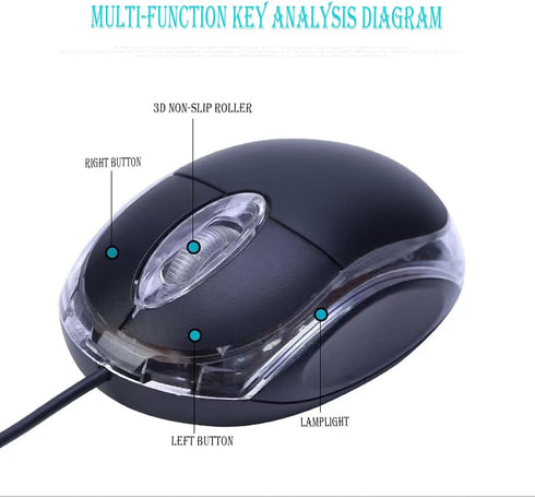 Wired Mini Optical Mouse, Ergonomic USB Computer Mouse for Laptops, PCs, Office, Home, School, Kids, Black