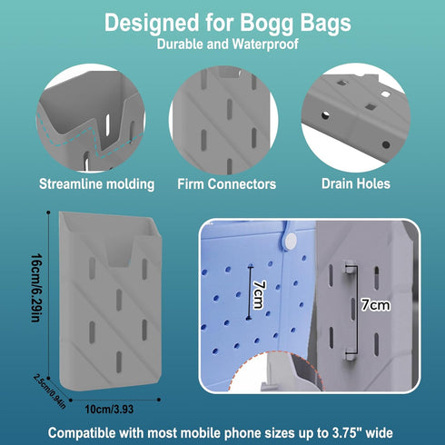 Silicone Phone Holder for Bogg Bags with 2 Hooks & 2 Carabiners Inserts Beach Bogg Bag Keychain Accessories Charm, Soft Silicone Insert Case Cell Phone Holder for Tote Bag(Gray)