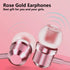 Rose Gold Earbuds: Girls Pink Wired Earphones with Mic & Volume Control, 3.5mm for Smartphones, MP3, Tablet, Laptop.
