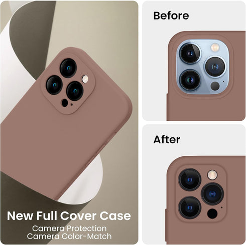 FireNova iPhone 13 Pro Max Case, Silicone Upgraded with Camera Protection, 2 Screen Protectors, Light Brown