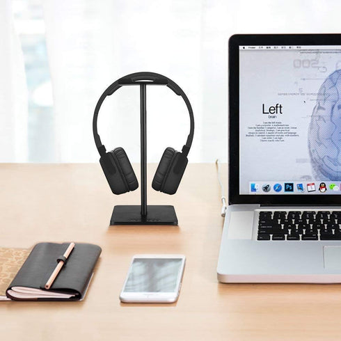 Link Dream Headset Holder - Gaming Headphone Stand with Aluminum Bar, Flexible Headrest, Anti-Slip, Black