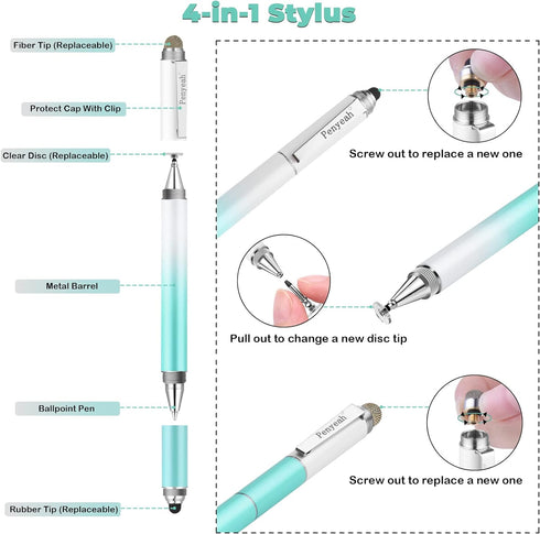 Penyeah Capacitive Stylus Pen (4 in 1), Universal Touch Screens Stylus for iPad/Pro/iPhone/Android